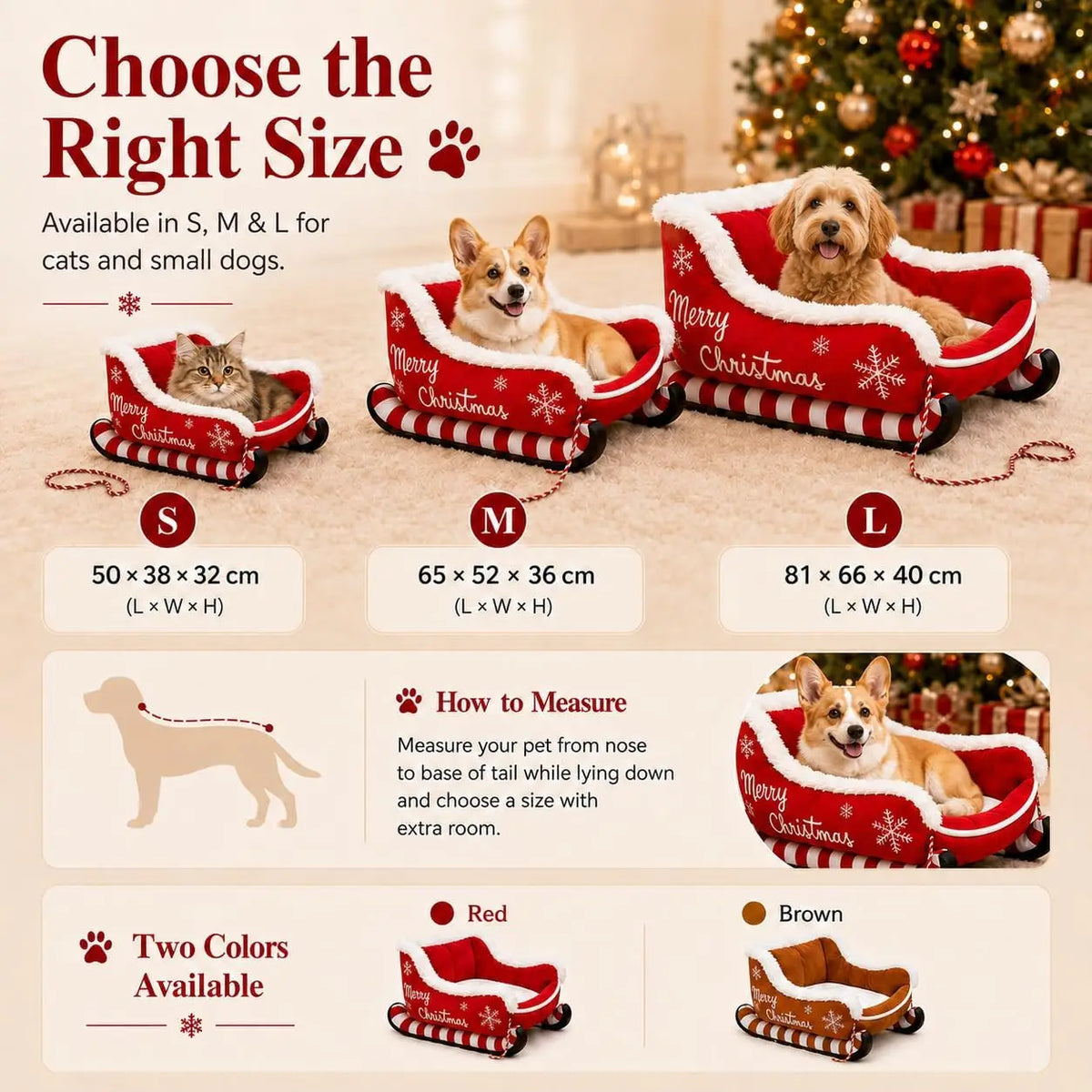 Christmas Dog Sleigh Bed With Plush Raised Sides For Pets