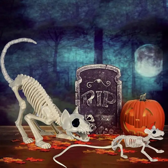 Halloween Cat And Mouse Skeleton Decorations For Spooky Party Scenes