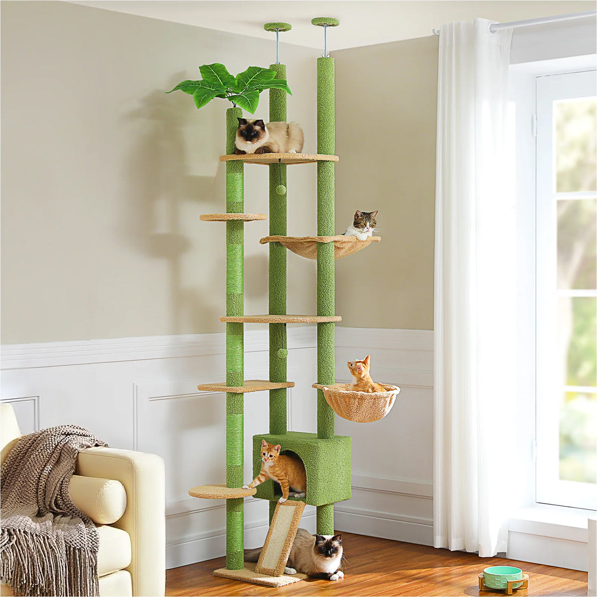 PAWZ Road Wooden Cat Tree With Hammock And Sisal Scratching Posts