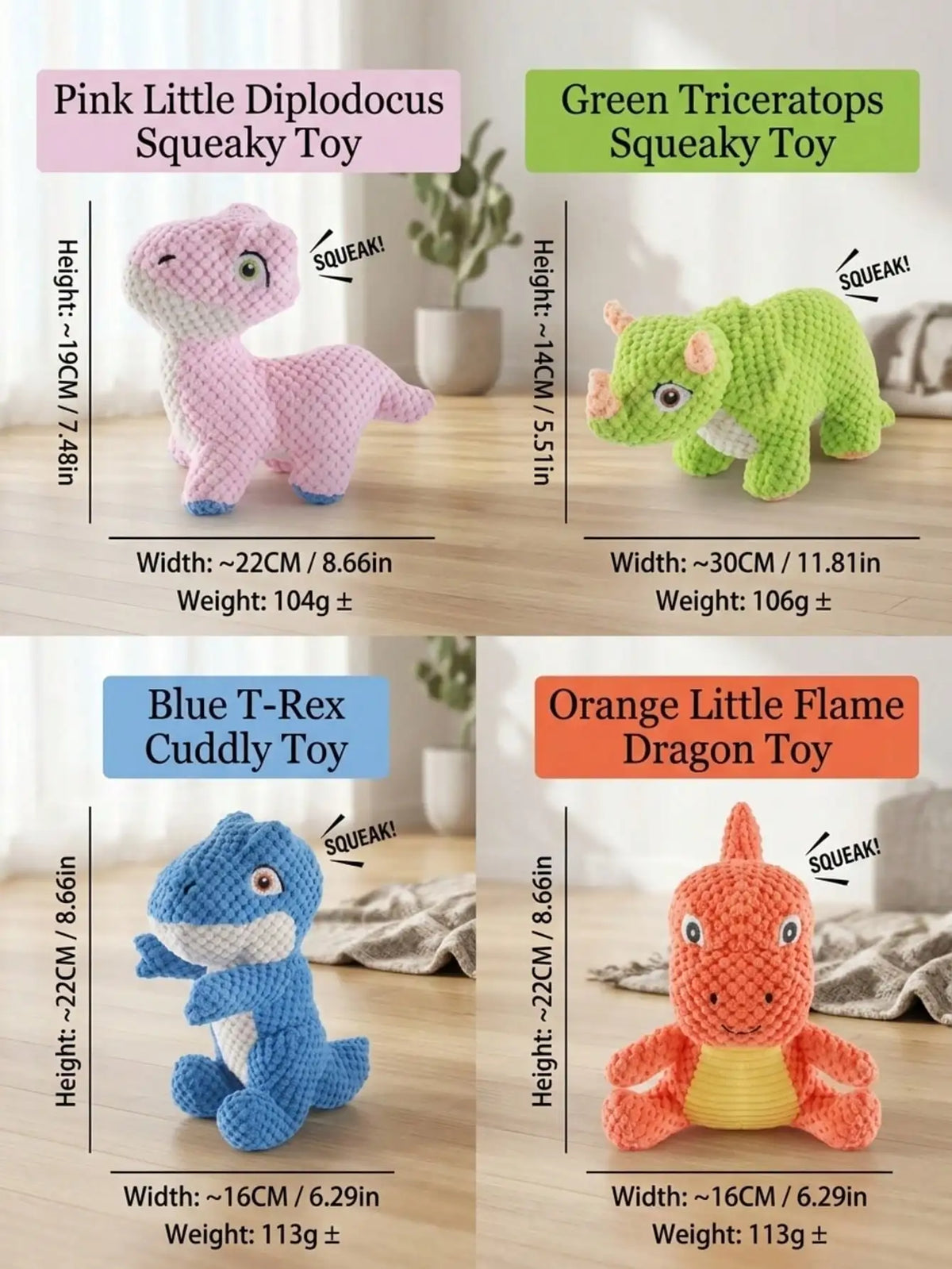 Cute Dinosaur Squeaky Dog Toy With Interactive BB Sound