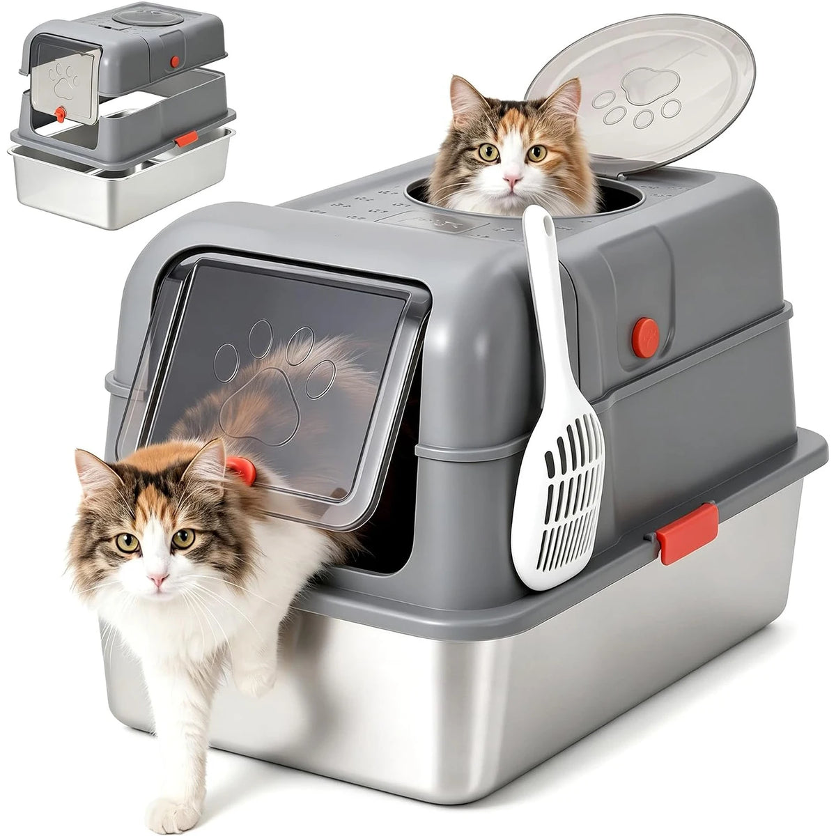 HiMISS Enclosed Stainless Steel Cat Litter Box With Leakproof Design