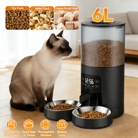 JHK Automatic Cat Feeder With Dual Stainless Steel Bowls