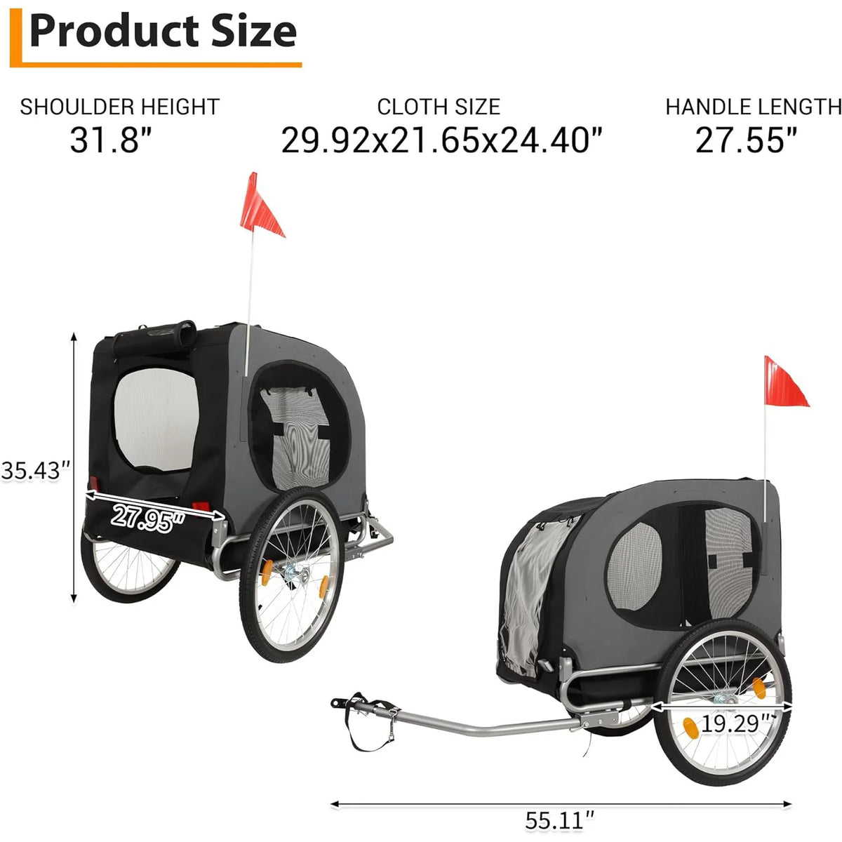 HiMISS Dog Bike Trailer and Jogging Stroller with Collapsible Frame