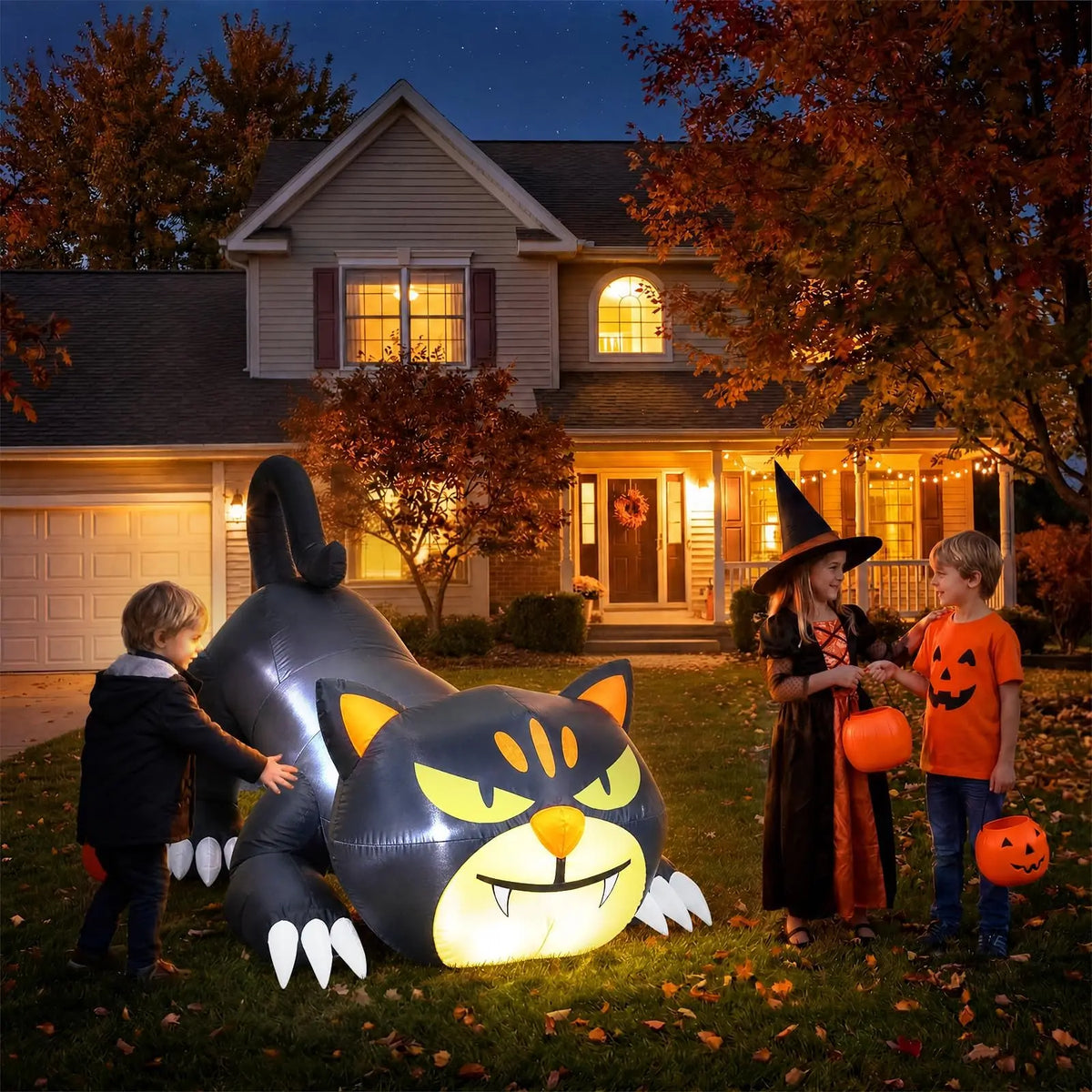 Halloween Inflatable Cat With Built In Fan And LED Lighting