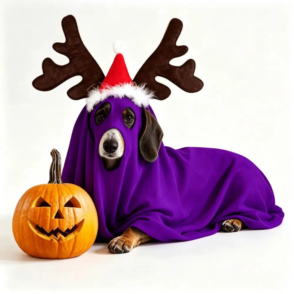 Halloween Ghost Pet Cape And Reindeer Antlers Costume Set
