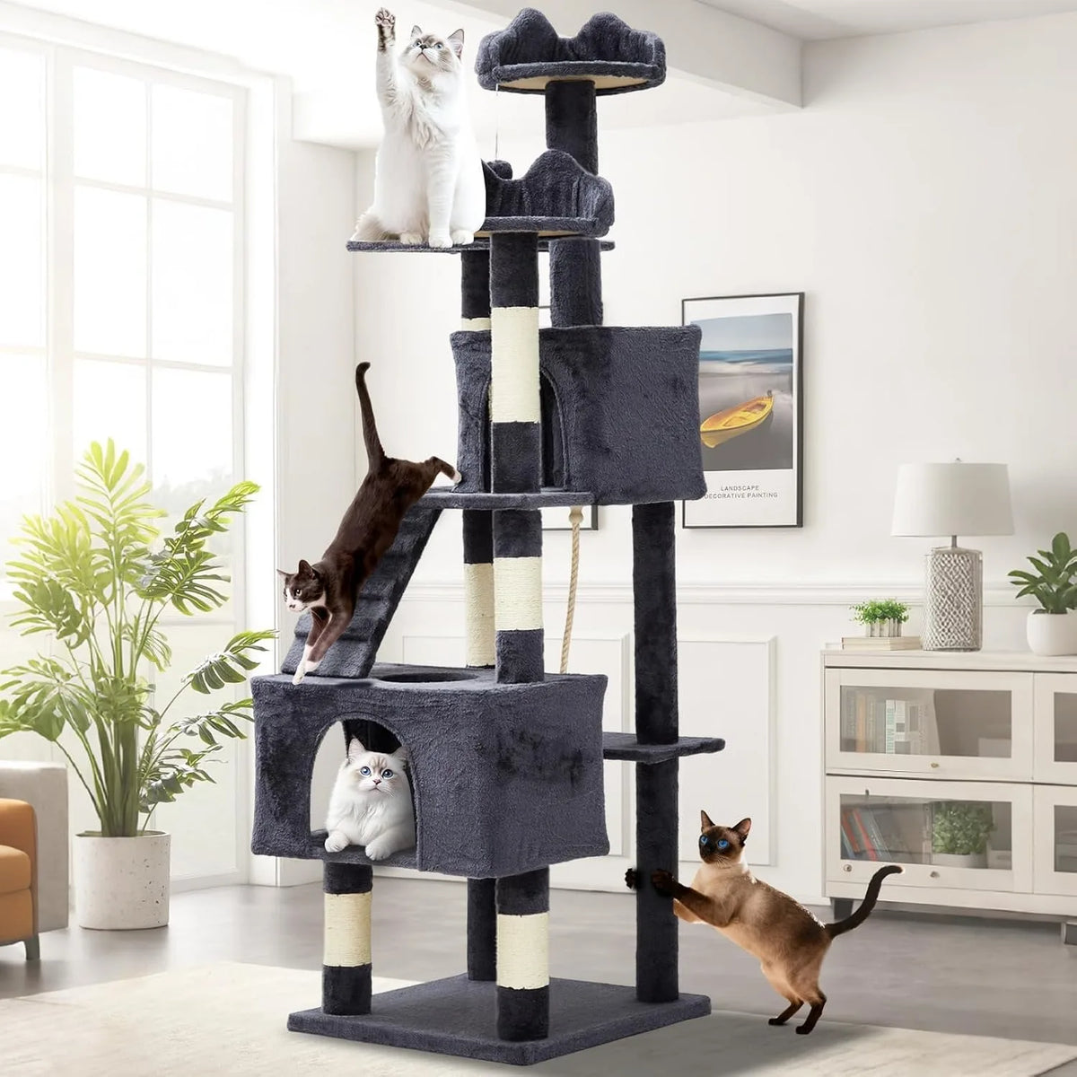 Large Cat Multi-Level Tower With Sisal Scratching Posts Condos Perches