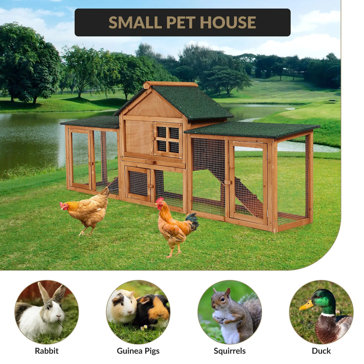 HiMISS Outdoor Rabbit Hutch With Double Runs And Cleaning Tray