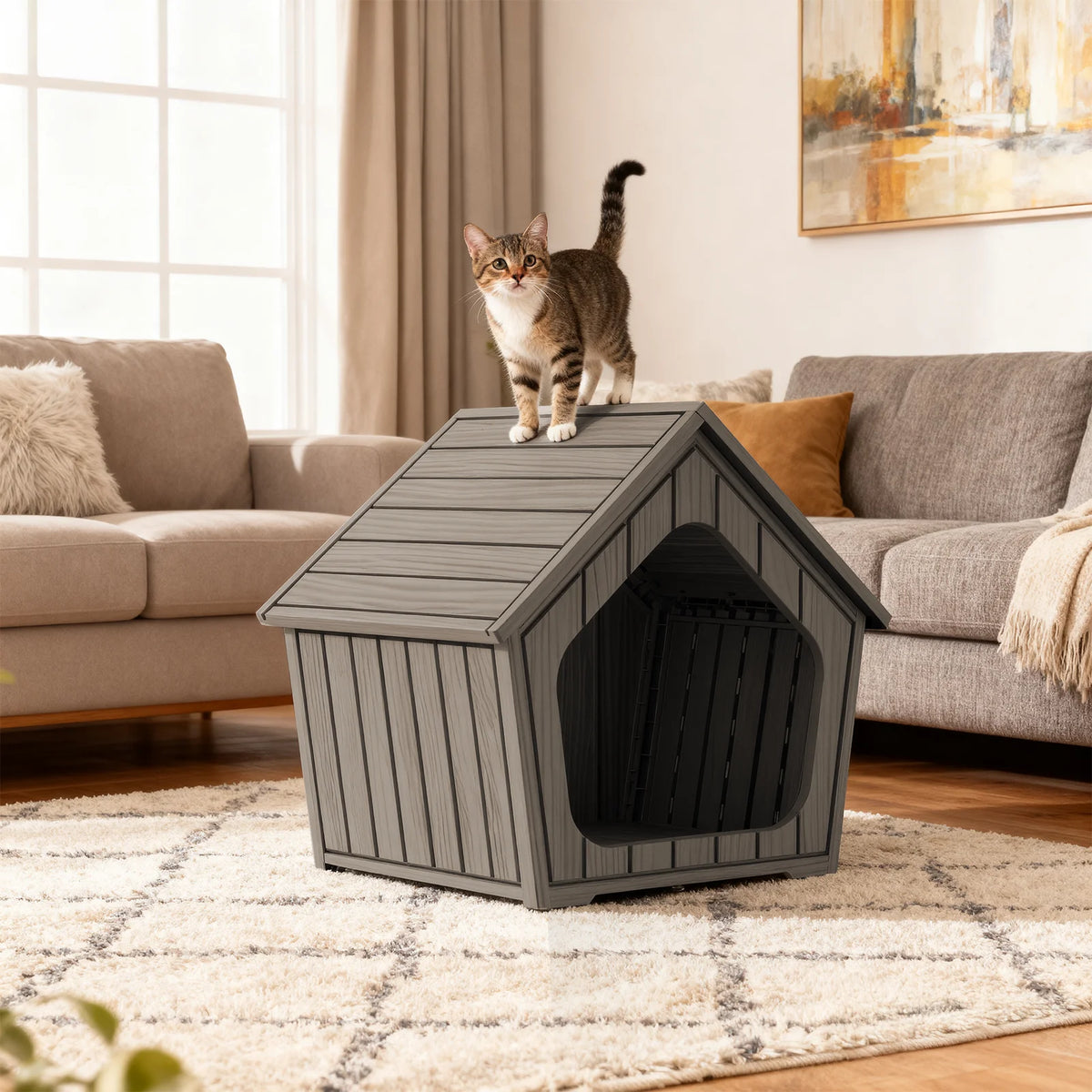 Waterproof Plastic Dog House With Ventilated Gable Roof for Outdoor Use