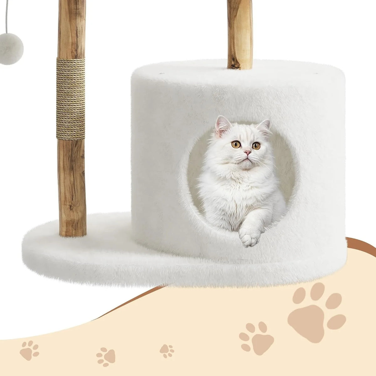 Wooden Cat Tree Tower With Rattan Multi Level Activity Center