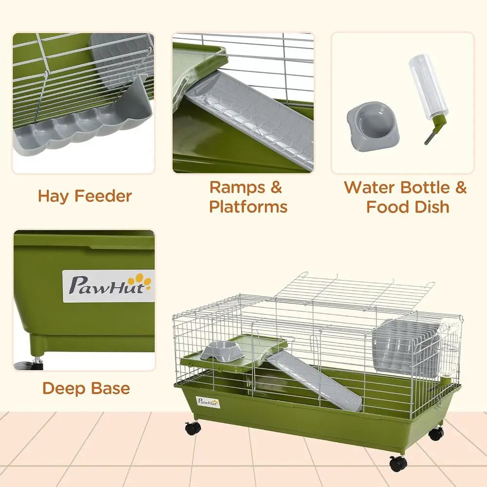 Rolling Small Animal Cage With Water Bottle And Hay Feeder