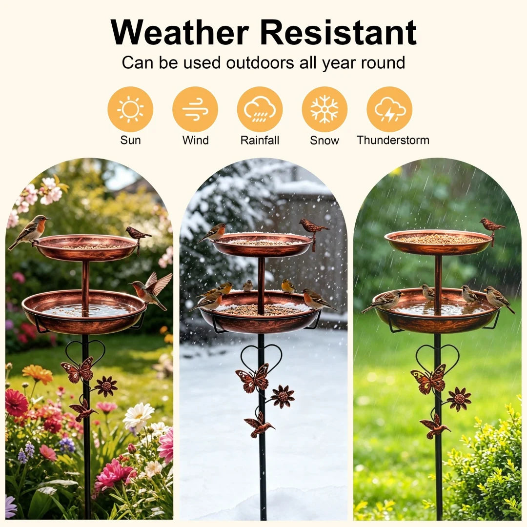 Freestanding Double Bowl Bird Bath and Feeder for Garden Decor