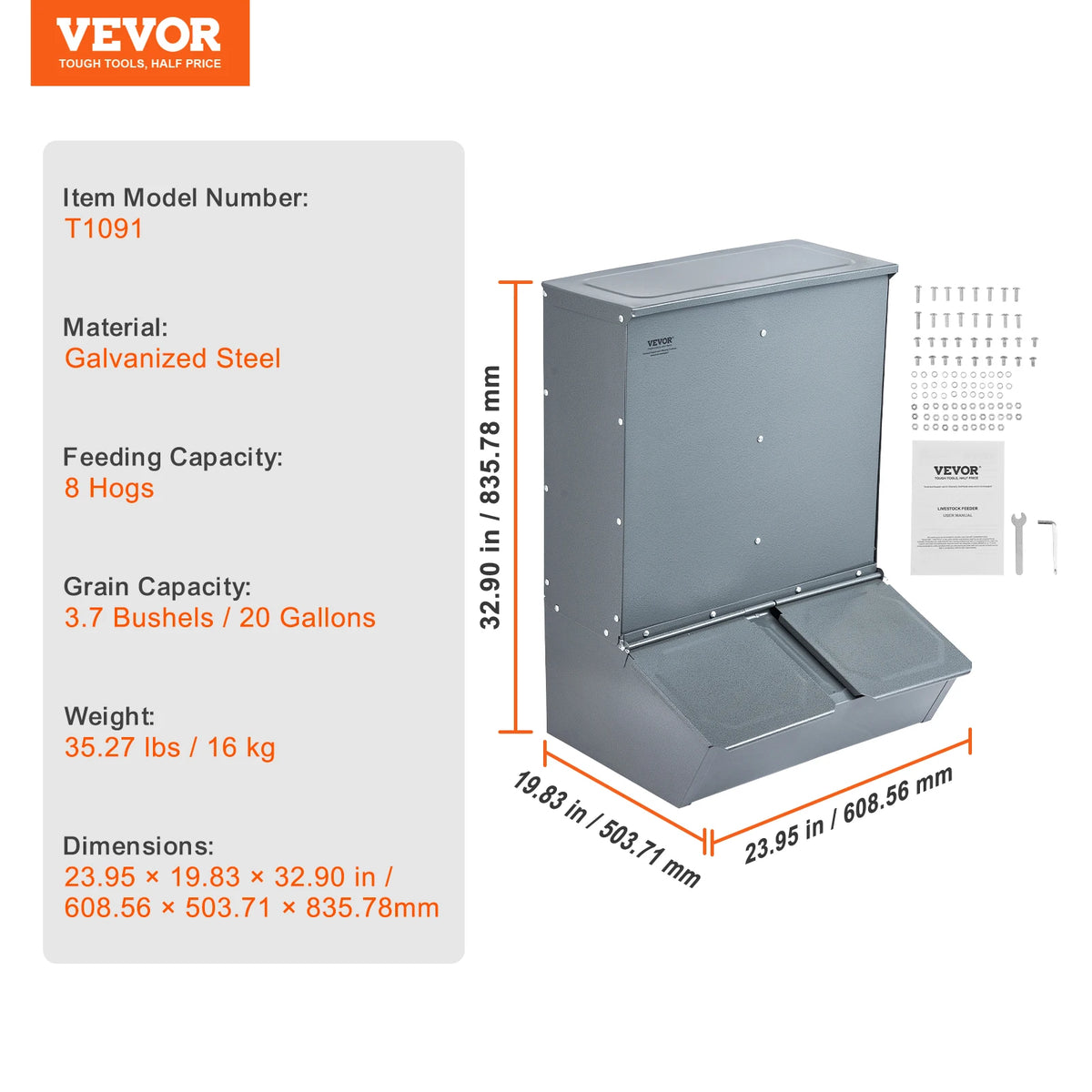 SucceBuy Heavy Duty Galvanized Steel Hog Feeder for Livestock