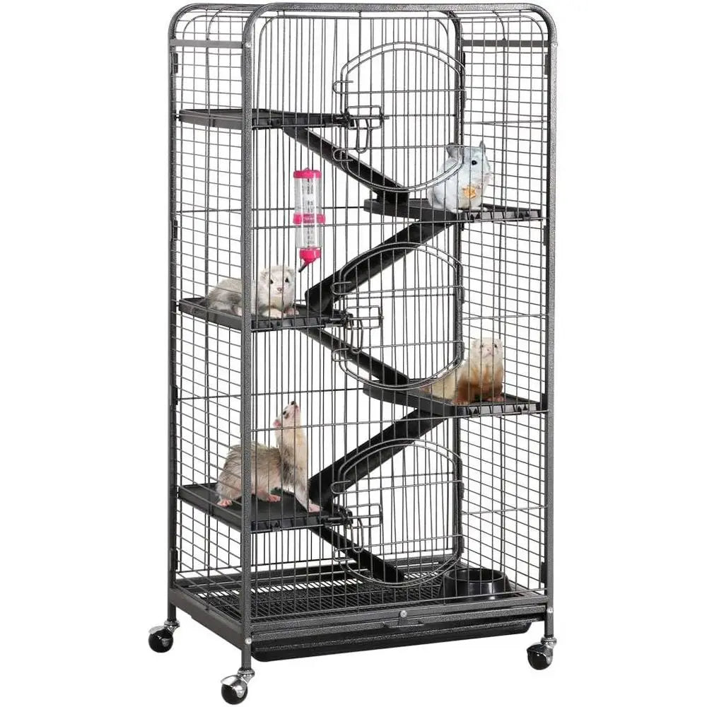 Six-Level Metal Small Animal Cage With Feeder and Wheels For Ferrets Rabbits and Chinchillas