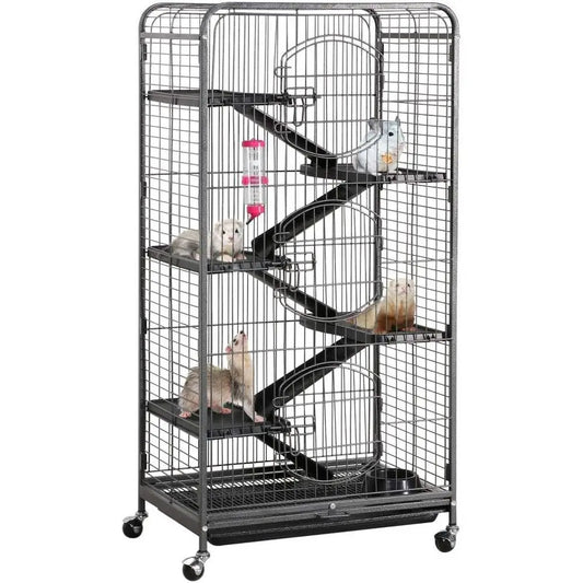 Six-Level Metal Small Animal Cage With Feeder and Wheels For Ferrets Rabbits and Chinchillas