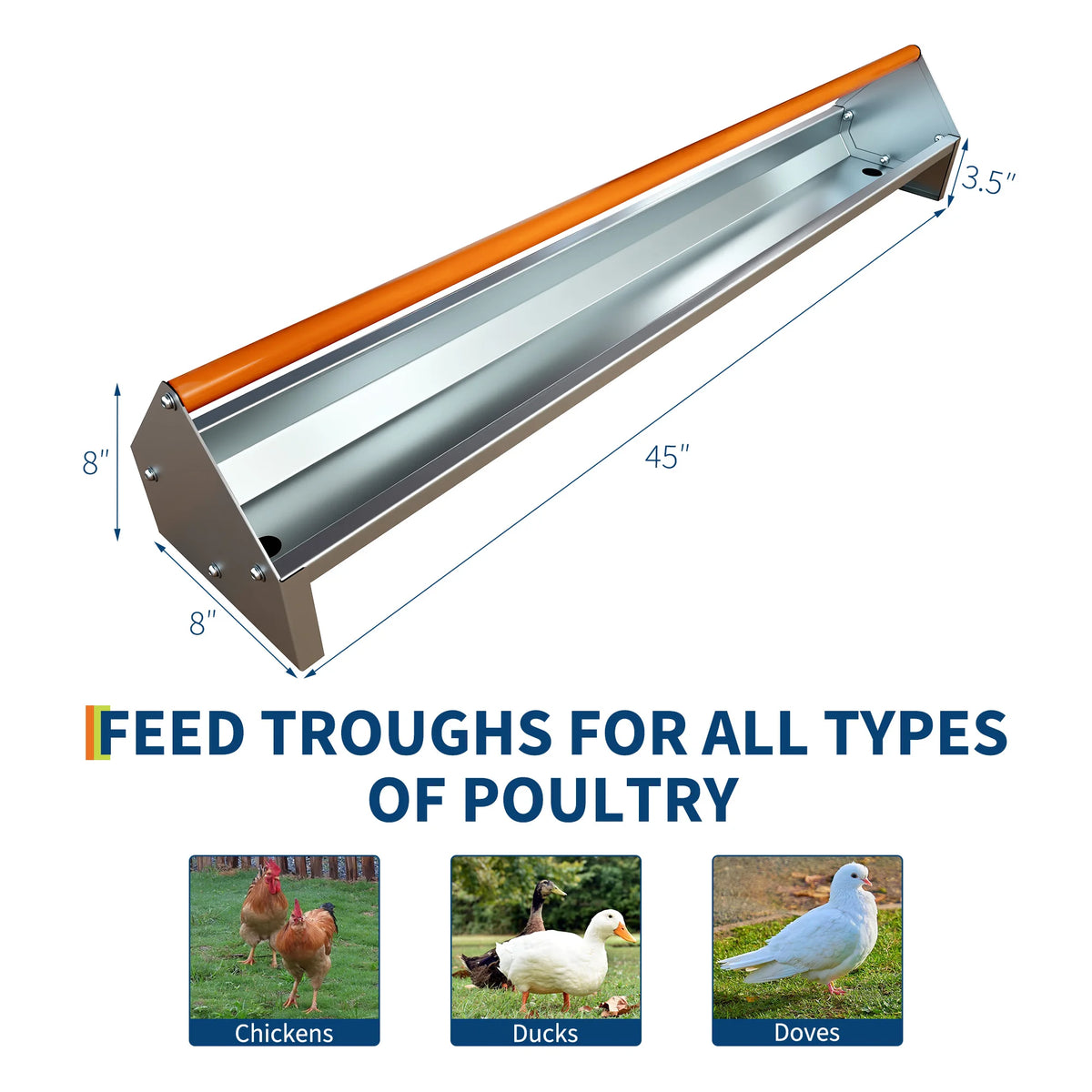 Galvanized Steel Poultry Feeding Trough With Crossbar And Drainage Holes