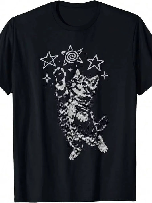 Funny Cat Graphic Cotton T Shirt For Everyday Casual Wear