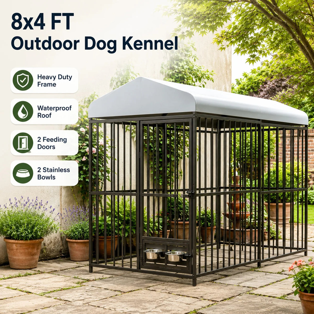 Outdoor Dog Kennel With Galvanized Steel Frame And Waterproof Roof