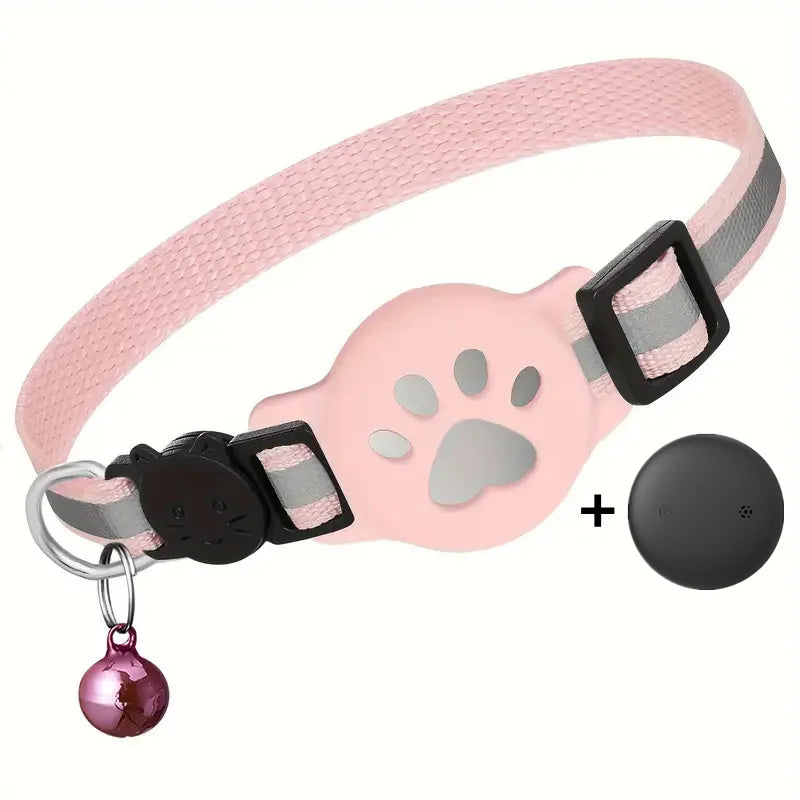 Reflective AirTag Cat Collar With Paw Pattern Quick Release Buckle