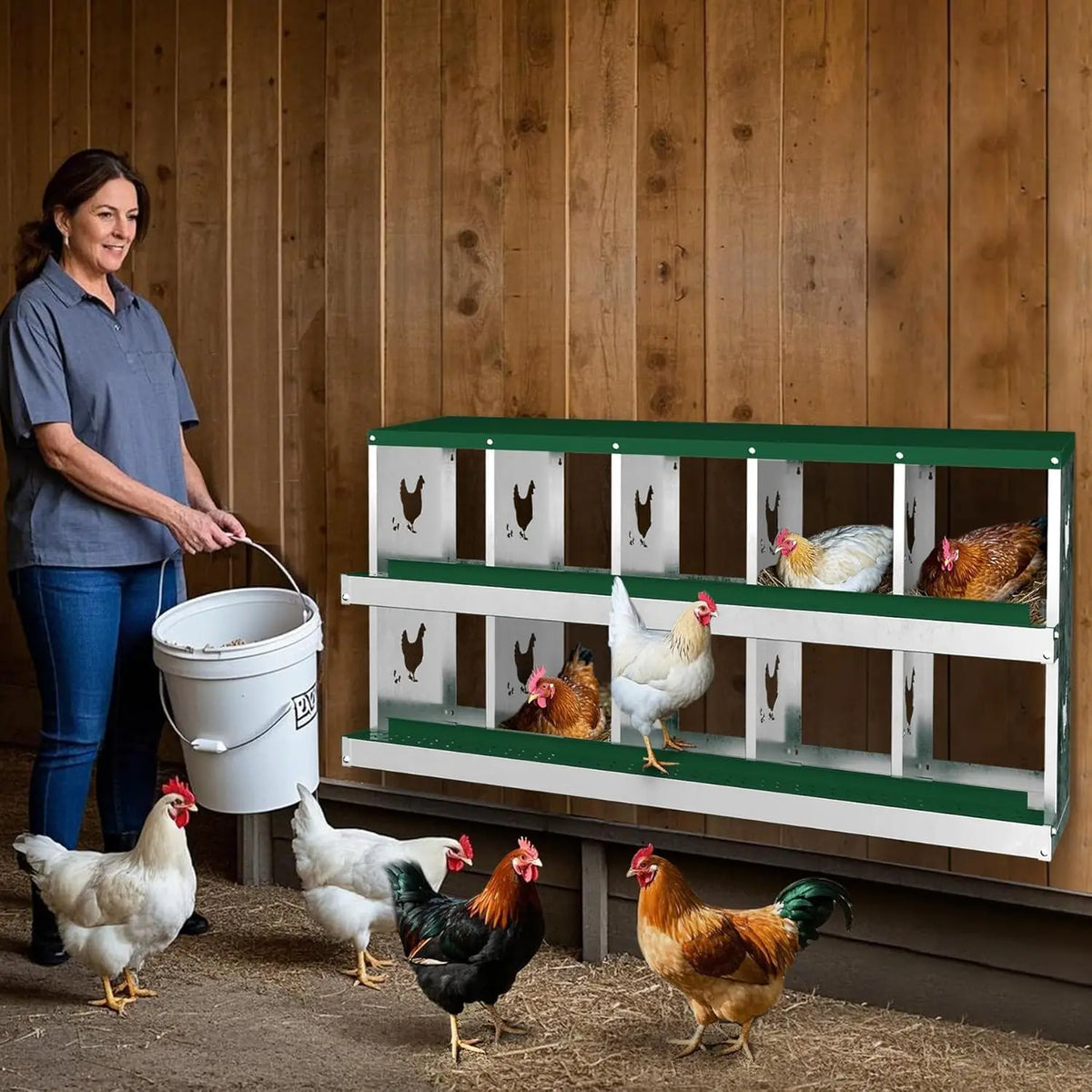 HiMISS Galvanized Steel Chicken Nesting Boxes With Rollout Egg Collection
