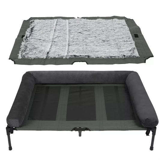 BINGOPAW Outdoor Elevated Cooling Dog Bed With Detachable Plush Bolster