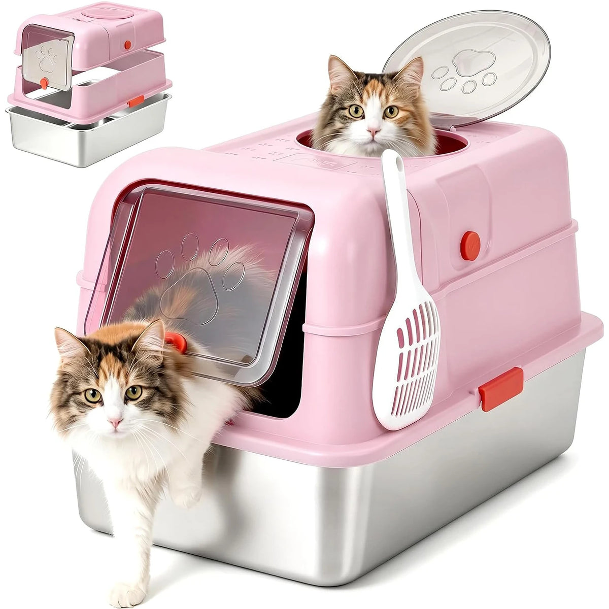 HiMISS Enclosed Stainless Steel Cat Litter Box With Leakproof Design