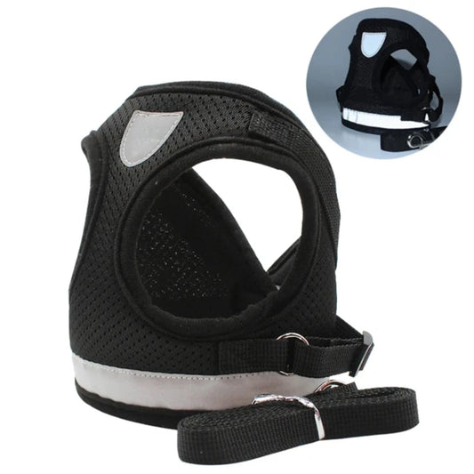 Adjustable Reflective Mesh Dog Harness Vest With Leash