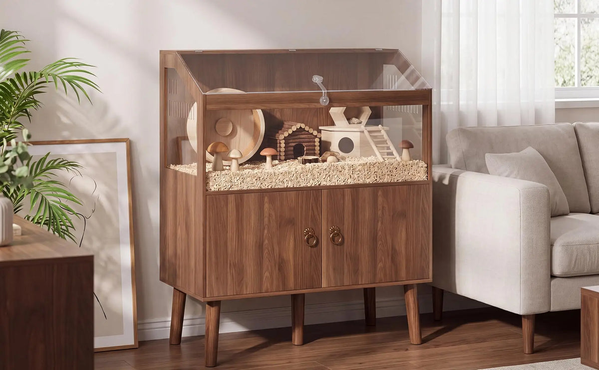 Wooden Small Animal Cage With Integrated Storage Cabinet