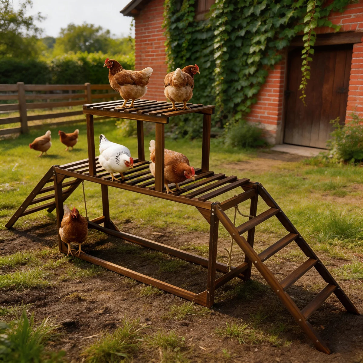 BINGOPAW Wooden Chicken Perch Swing With Ladder And Activity Toys
