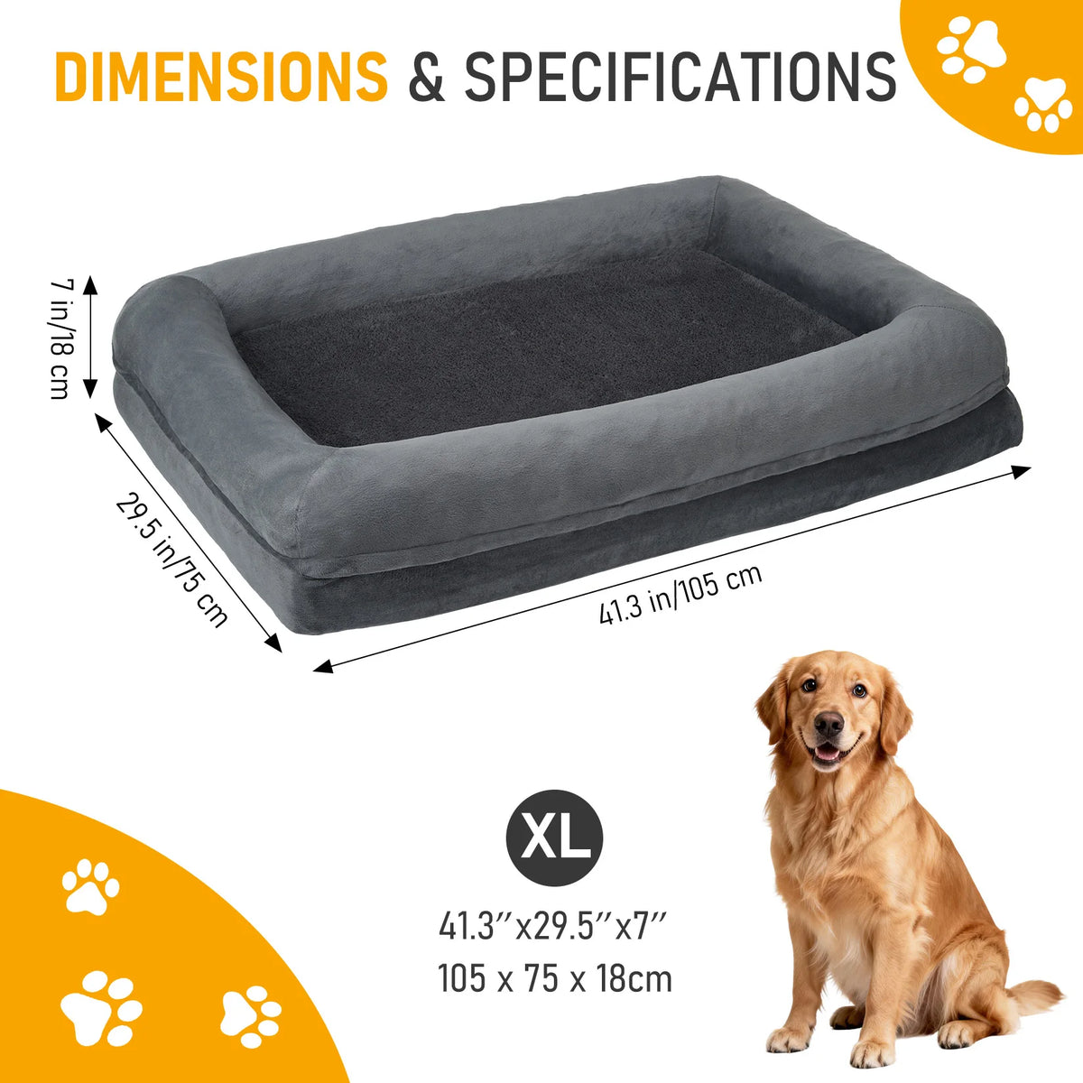 OUTWIND Orthopedic Bolster Dog Bed With Raised Sides Non Slip Base