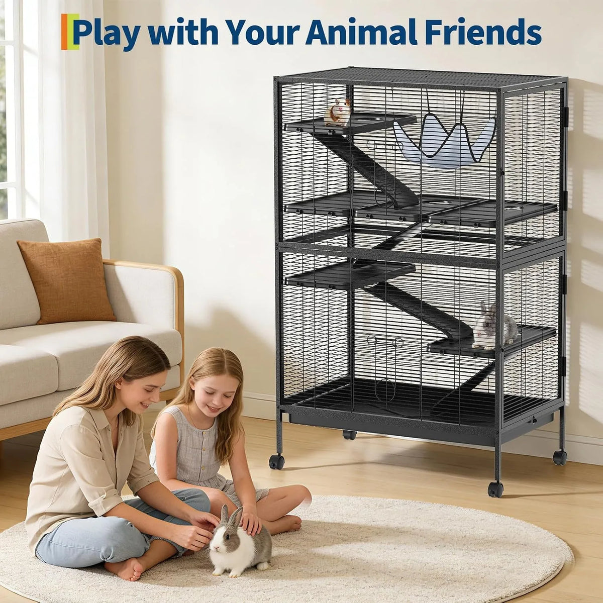 Multi Level Small Animal Cage With Hammock Ramps And Tray