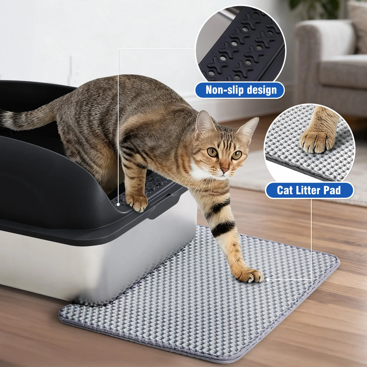 Stainless Steel Covered Cat Litter Box with Scoop and Mat