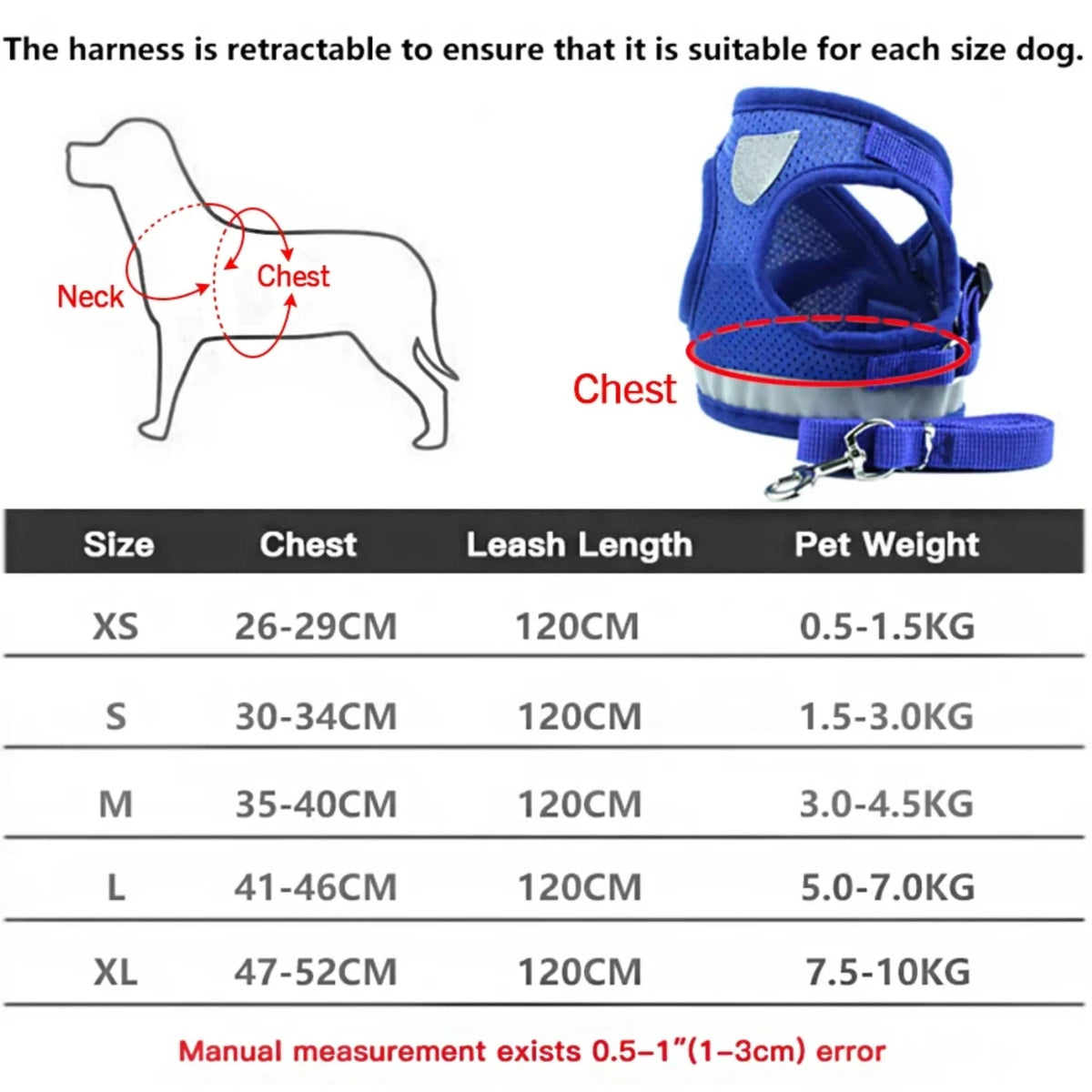 Adjustable Reflective Mesh Dog Harness Vest With Leash