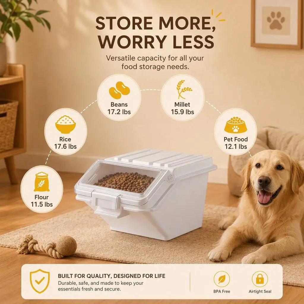 Airtight Pet Food Storage Bin With Scoop For Dogs Cats