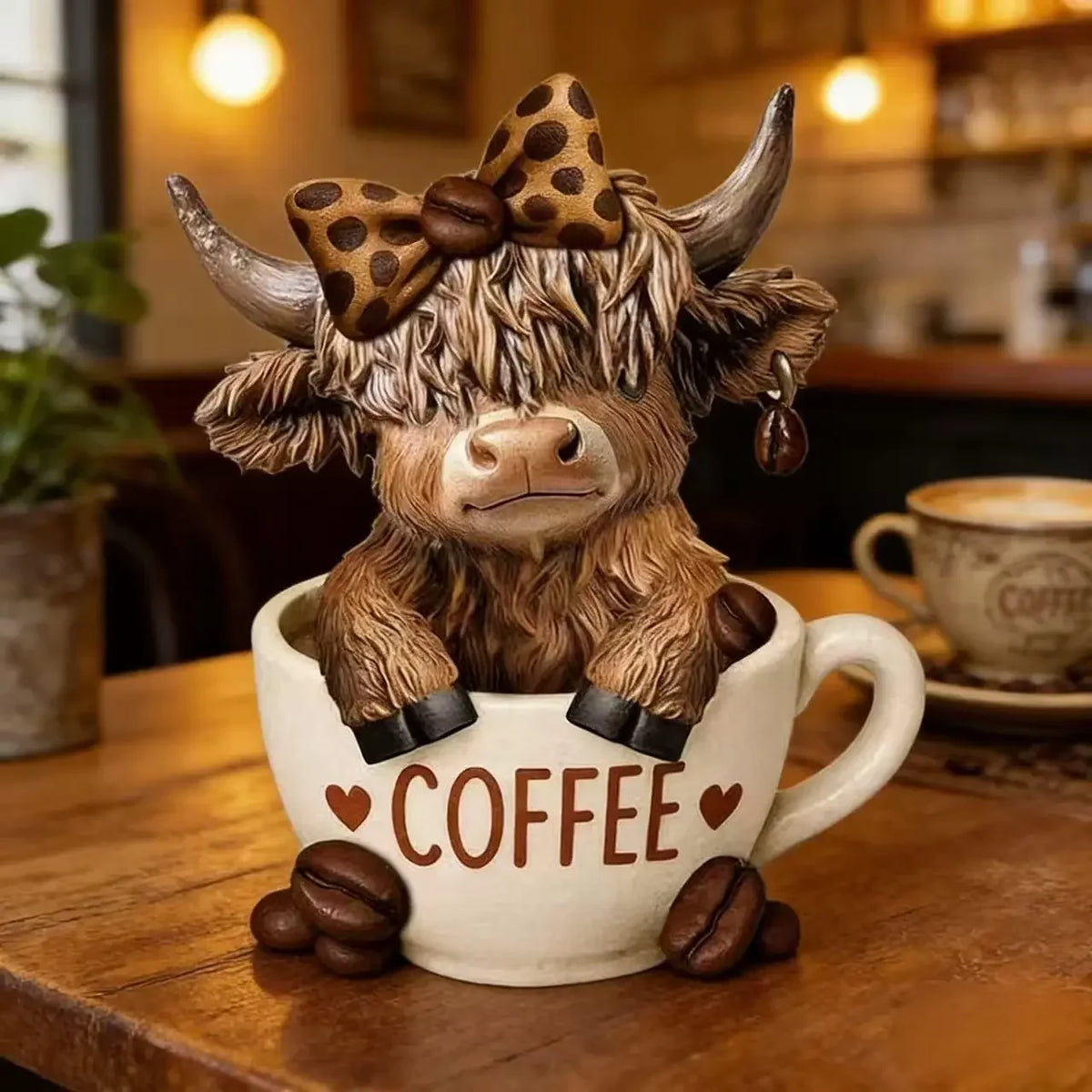 Highland Cow Figurine Statue, Rustic Animal Home Decor Ornament