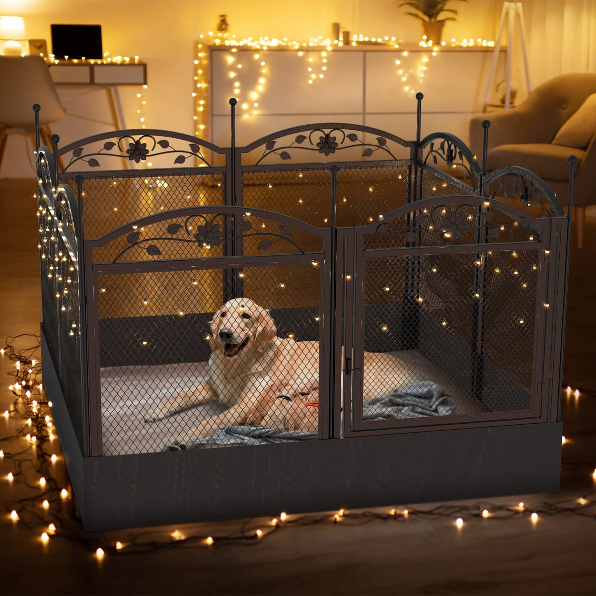 BINGOPAW Foldable Metal Dog Playpen With Gate And Whelping Mat