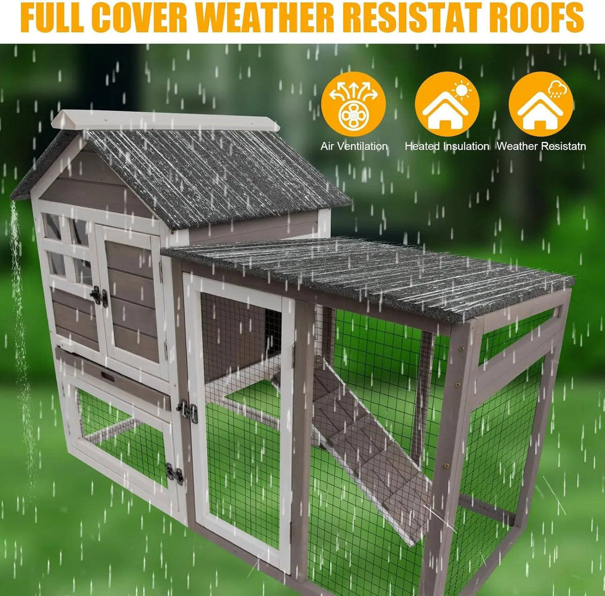 HiMISS Wooden Rabbit Hutch With Run And Removable Tray