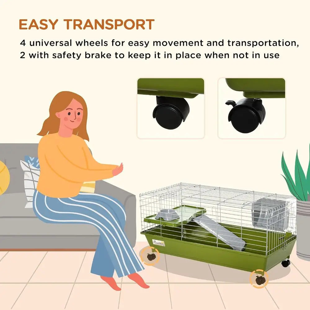 Rolling Small Animal Cage With Water Bottle And Hay Feeder