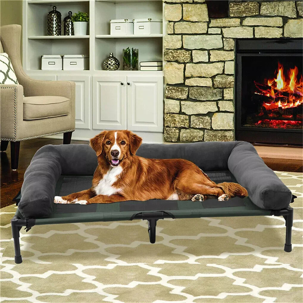 BINGOPAW Outdoor Elevated Cooling Dog Bed With Detachable Plush Bolster