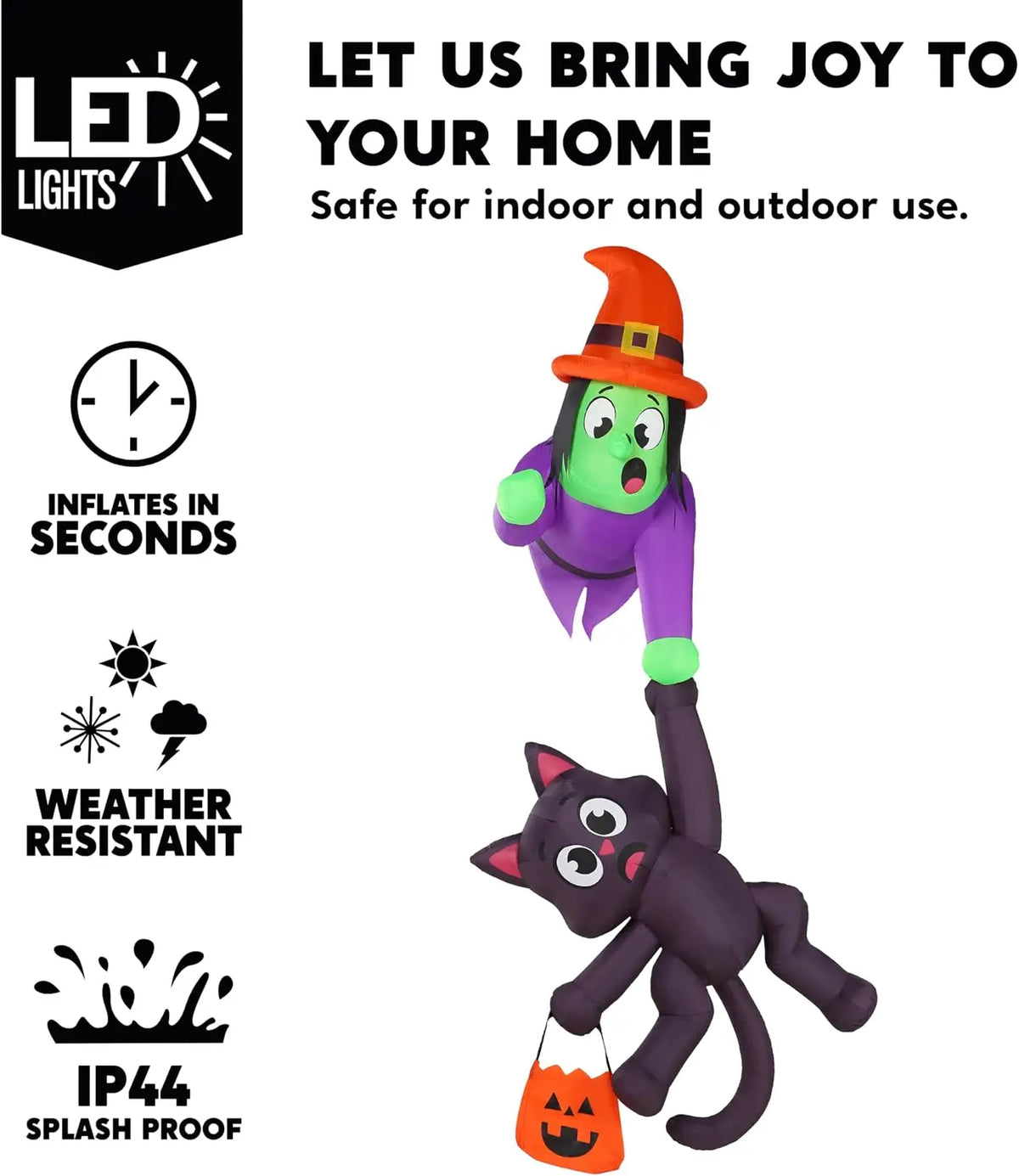 Halloween Witch Black Cat Inflatable Roof Decoration With LED Lights