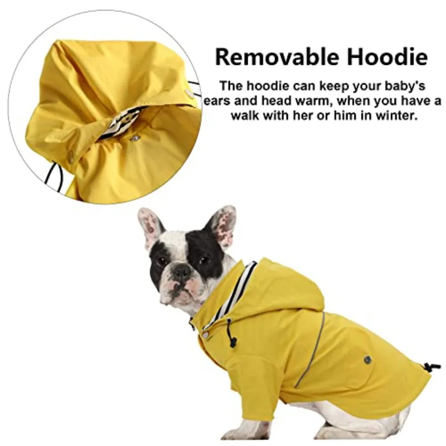 Dog Zip Up Raincoat With Reflective Details And Removable Hood
