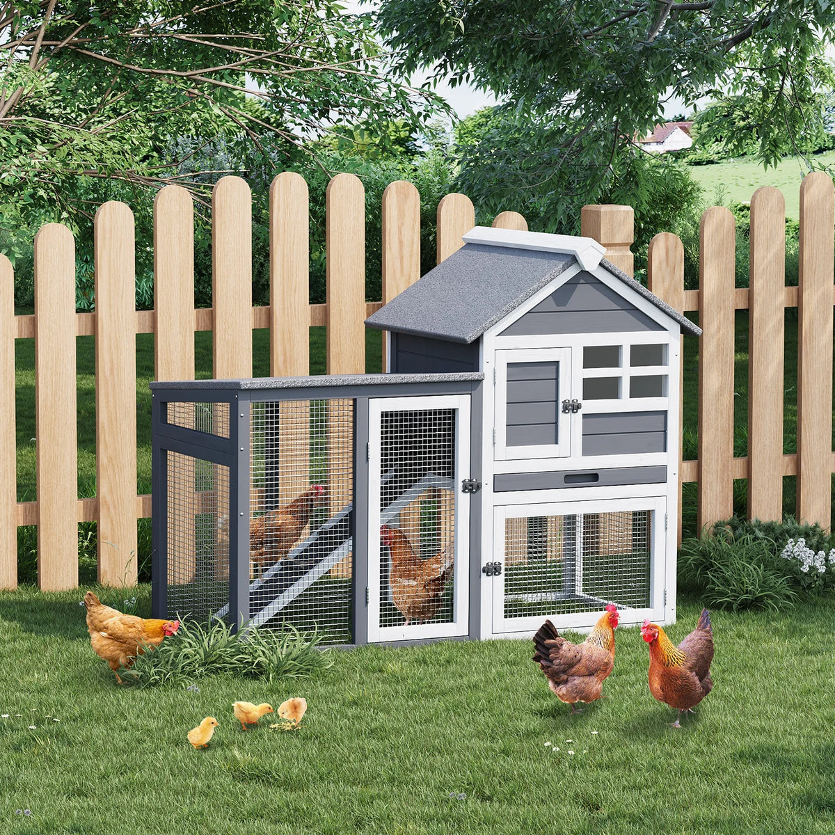 Two Story Wooden Rabbit Hutch And Chicken Coop With Ramp