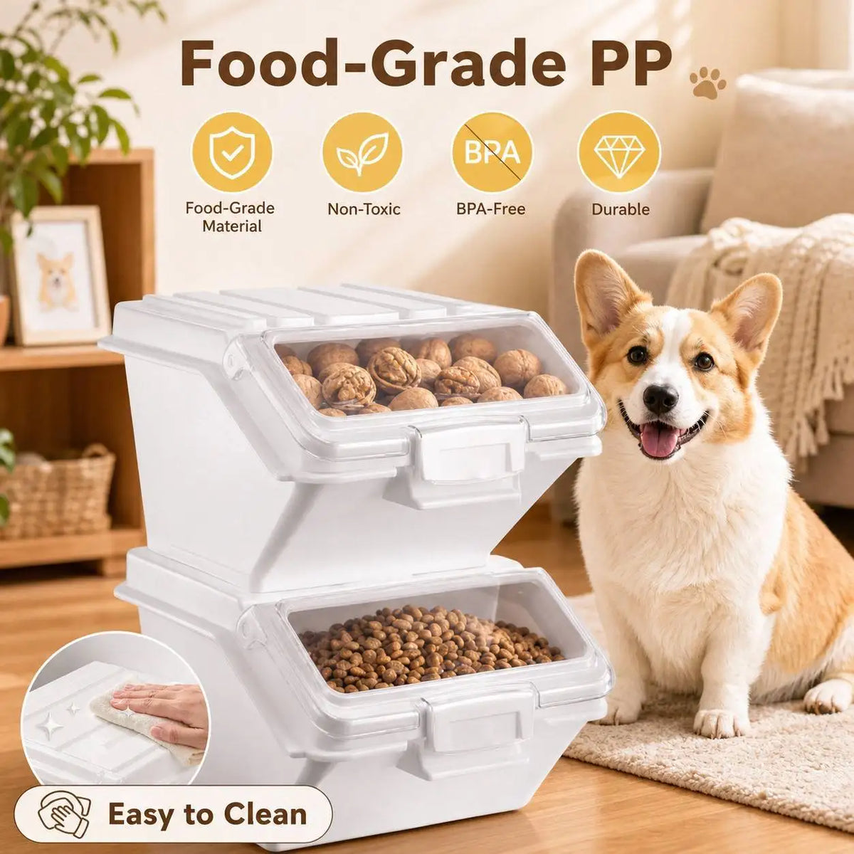 Airtight Pet Food Storage Bin With Scoop For Dogs Cats