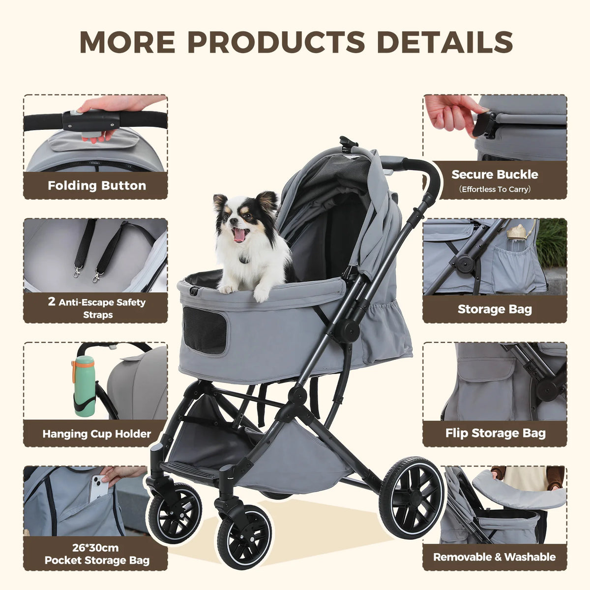 PAWZ Road Foldable Pet Stroller With Reversible Handle