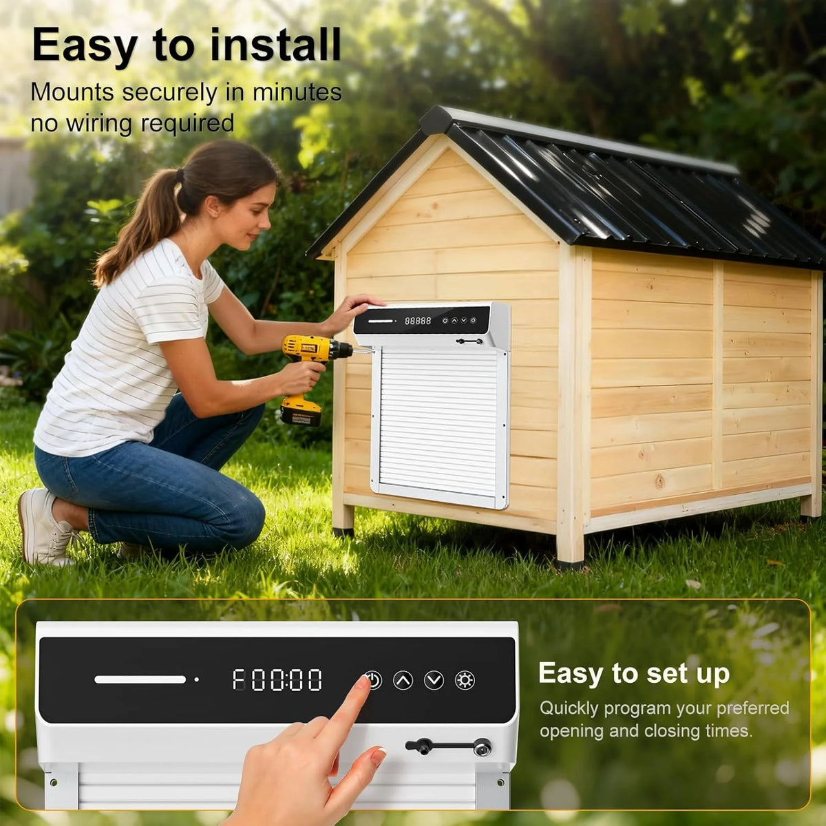 Solar Powered Automatic Chicken Coop Door With Light Sensor Timer
