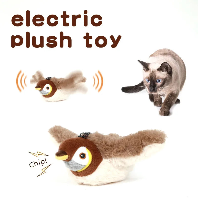 Interactive Touch Activated Chirping Flapping Bird Plush Cat Toy