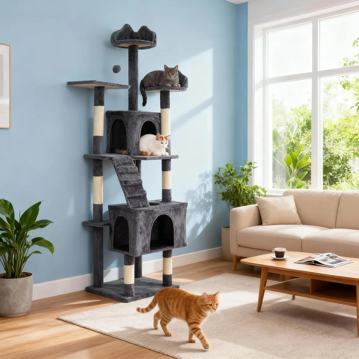 Large Cat Multi-Level Tower With Sisal Scratching Posts Condos Perches