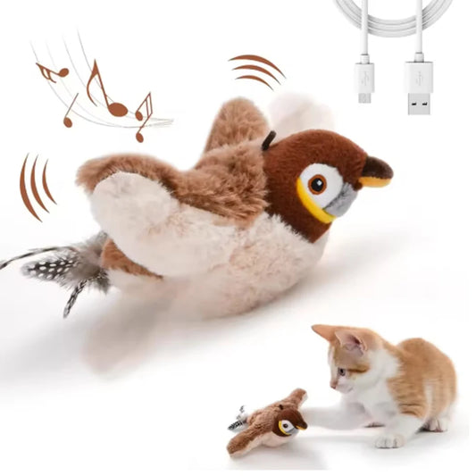 Interactive Touch Activated Chirping Flapping Bird Plush Cat Toy