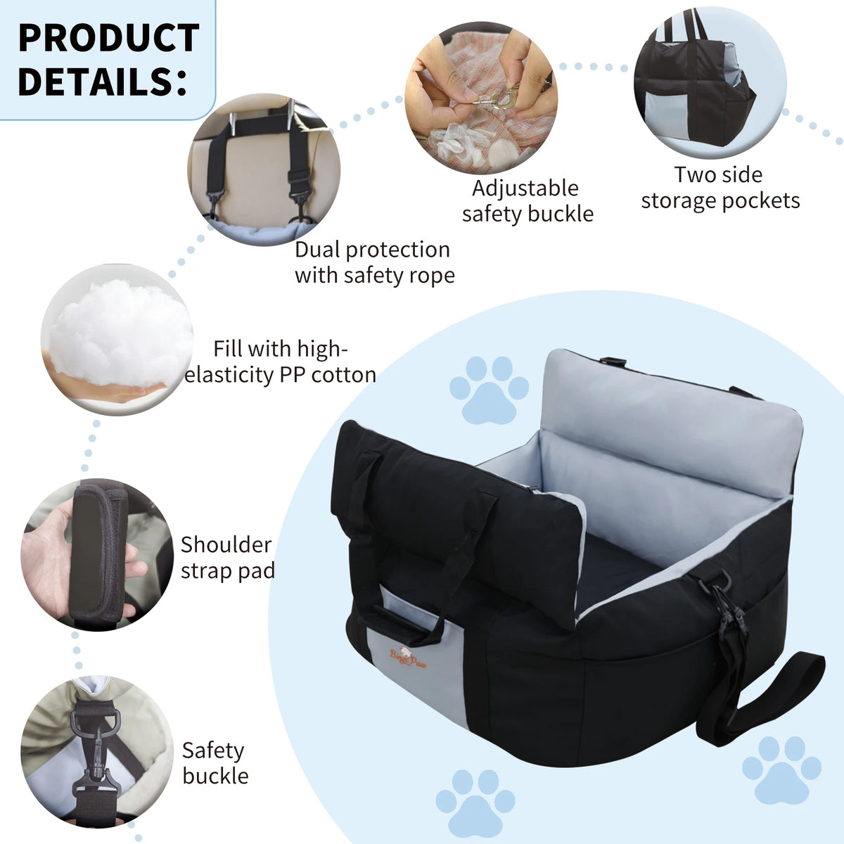 BORWART Dog Car Seat With Safety Belt And Washable Cover
