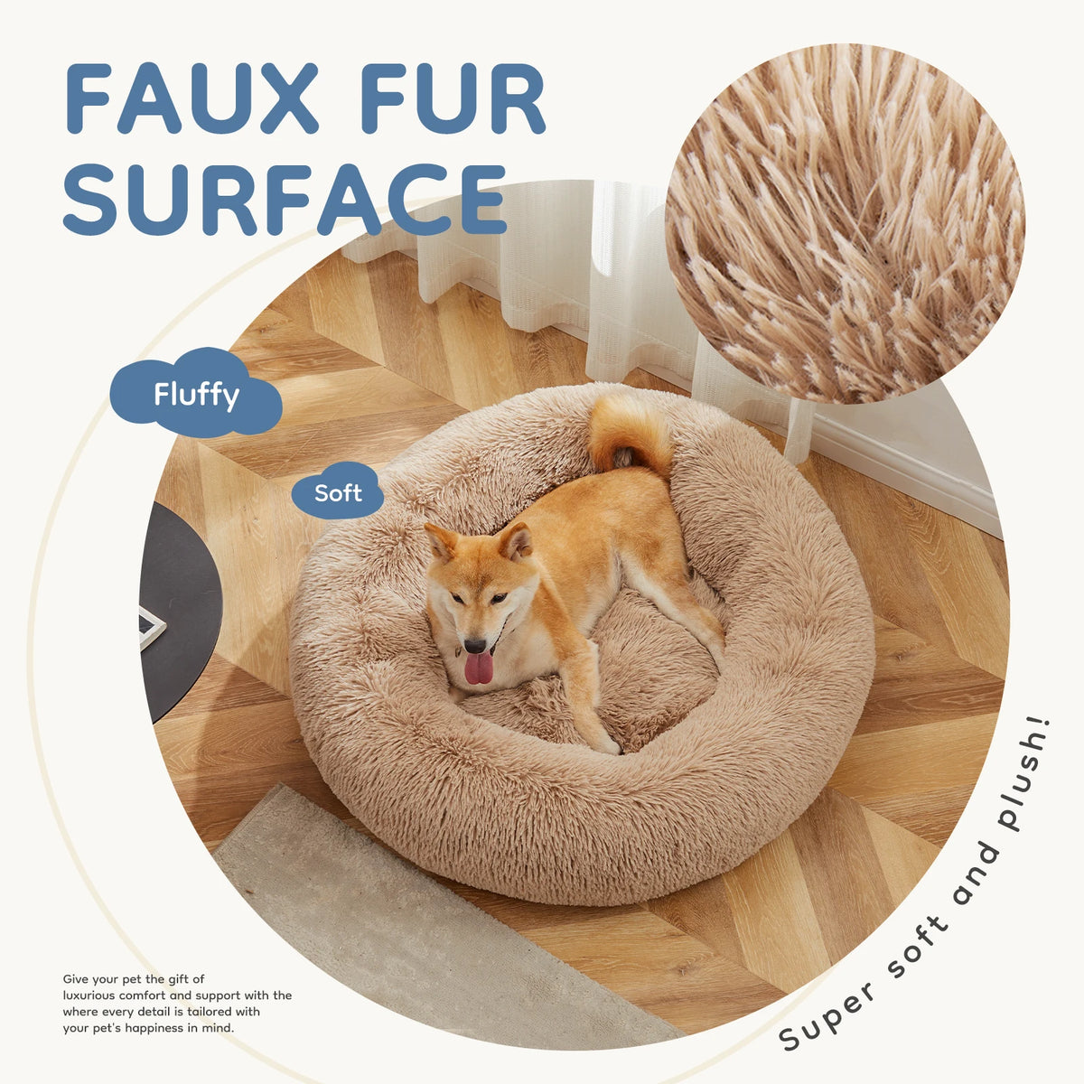 MCQ Plush Faux Fur Cuddler Bed Cozy Non Slip Washable Dog Bed