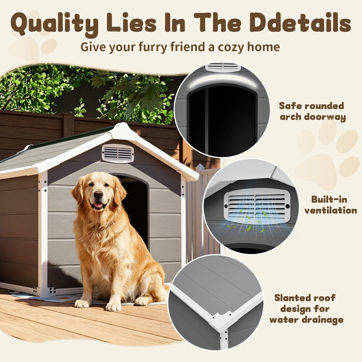 Heavy Duty Waterproof UV Resistant Dog House With Ventilation and Easy Cleaning